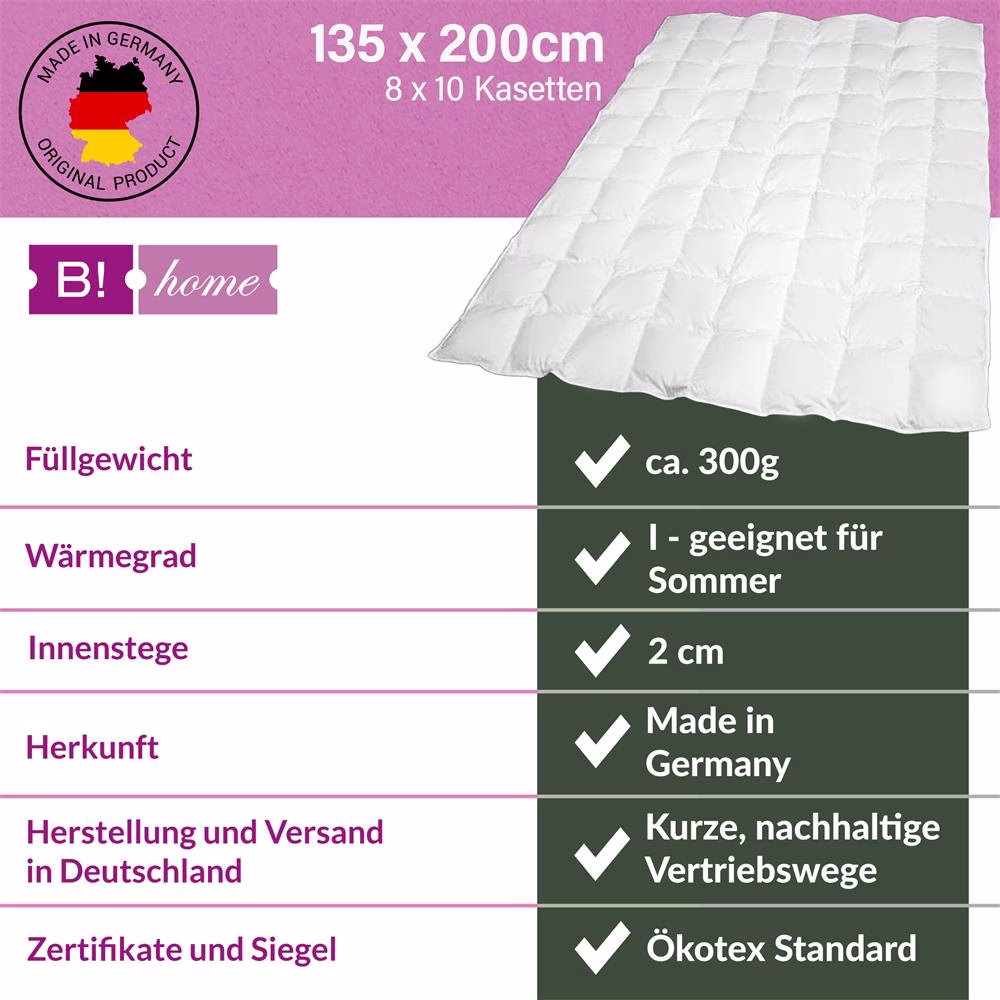 Bild 2 B!HOME Sommerdecke Daunen 135x200cm (300g)