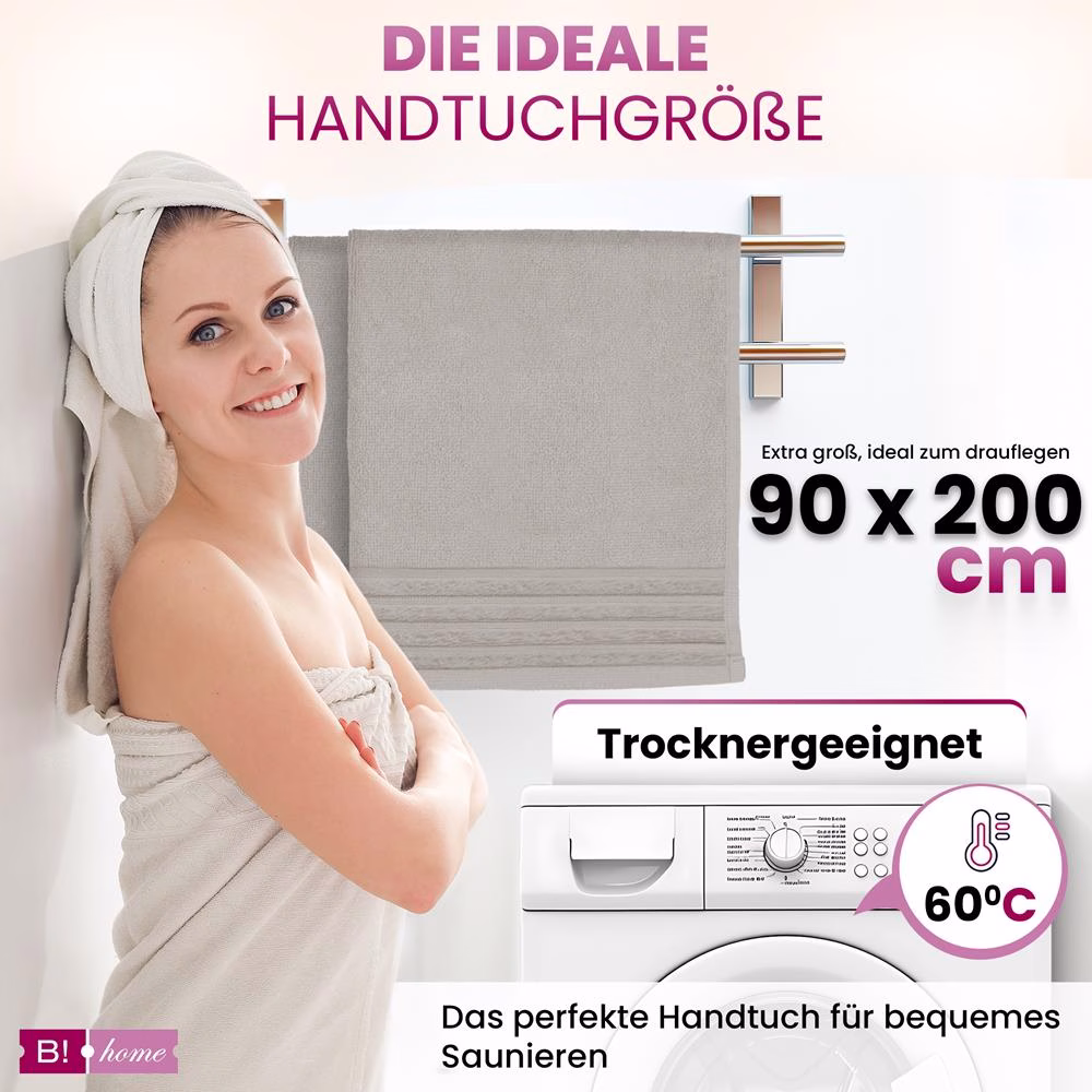 Bild 2 2er Set Saunatücher Plain grau-beige 90x200
